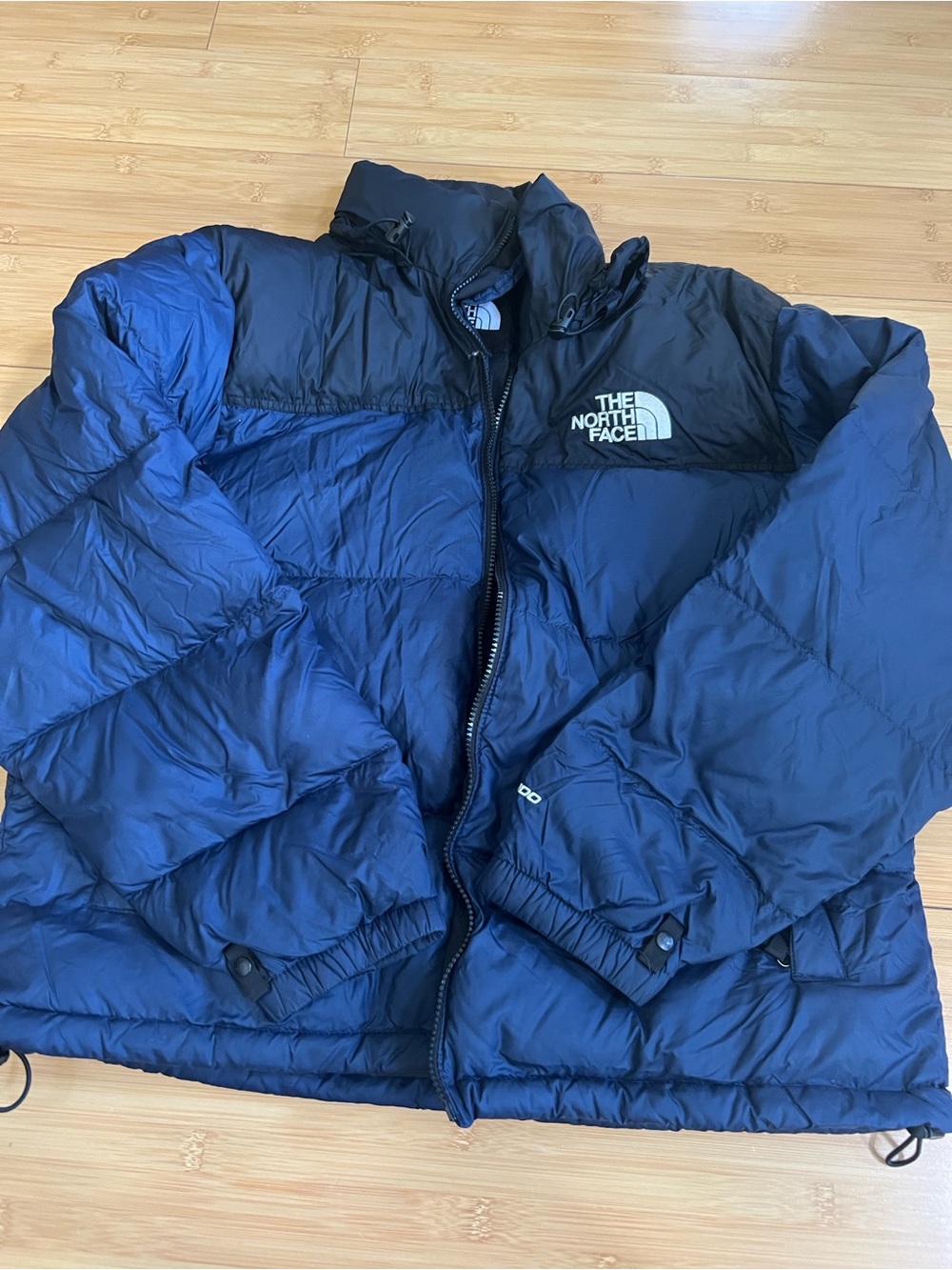 The North Face 1996 Retro Nuptse Jacket Men's L Blue Black 700 Down BROKEN ZIP